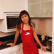 Dark haired ladyboy doing great blowjob